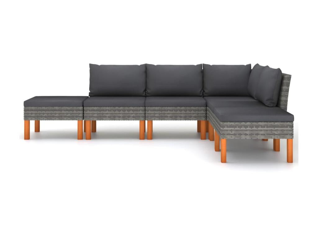 6-piece garden furniture set with cushions, Grey woven resin, 33 TAEY32647
