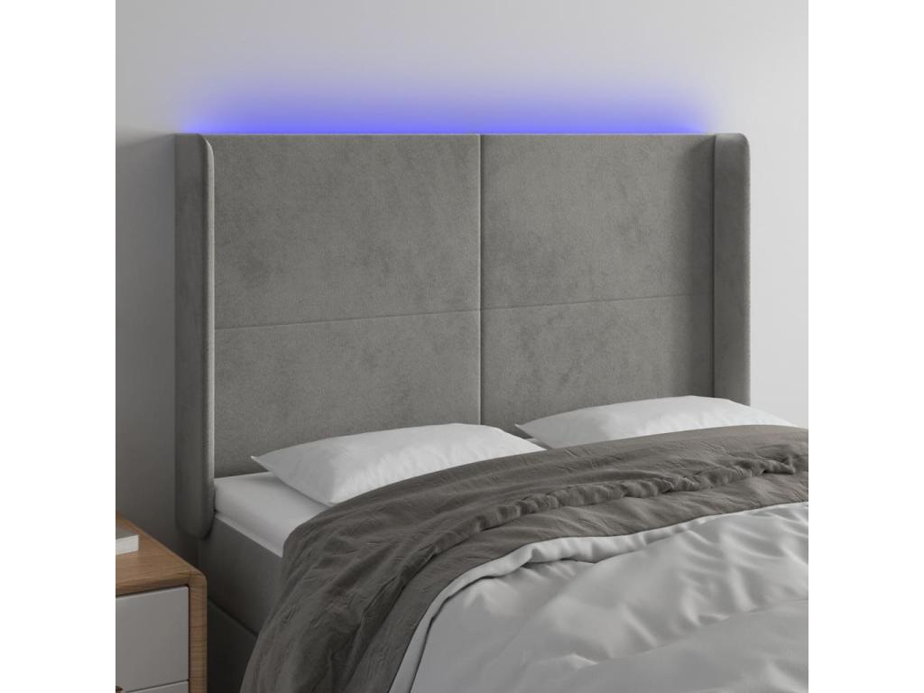 Light Grey LED Headboard 147x16x118/128 cm Velvet SMKM04926