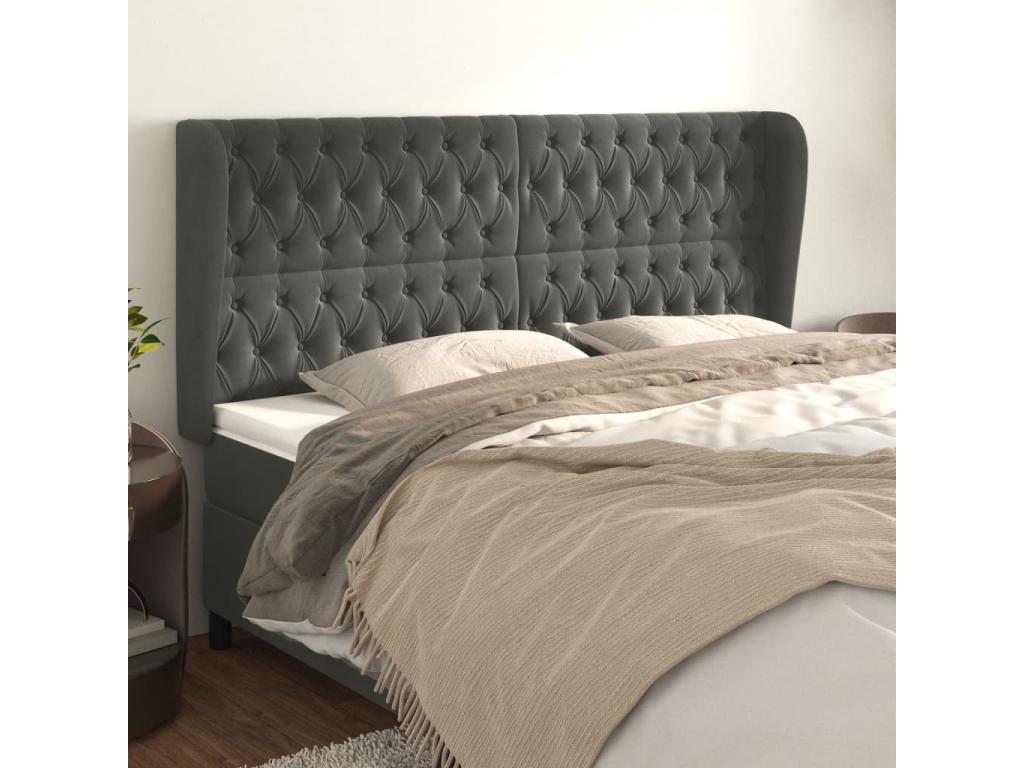 Headboard with wings, Dark Grey, 203x23x118/128 cm, Velvet, GIPM72637