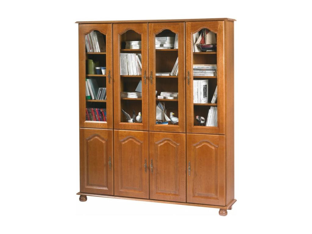 Oak Bookcase with 8 Doors, 18 Niches, and 15 Shelves. W 158.8 cm, H 182.2 cm, D 33 cm. ETIU71304