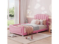 Children's single bed 90x200cm, upholstered flannel bed, flat bed with 1 side frame, Zensova design, and pink headboard RQTB92868