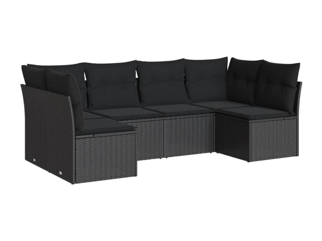 6-piece garden furniture set with cushions, black woven resin BAYC98740