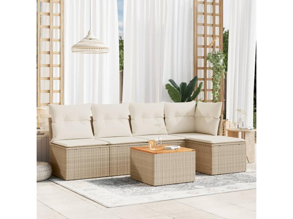 6-piece beige woven resin garden furniture set with cushions FLIO91783