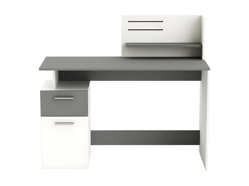 Desk with 1 door and 1 drawer, Grey/White - Zensova - W 121 x D 55 x H 110 cm EOPO20696