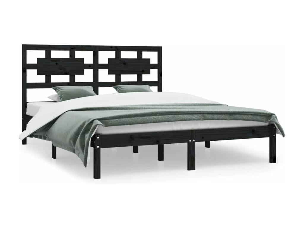 Black bed frame, solid pine wood, 200x200 cm MBDU97644