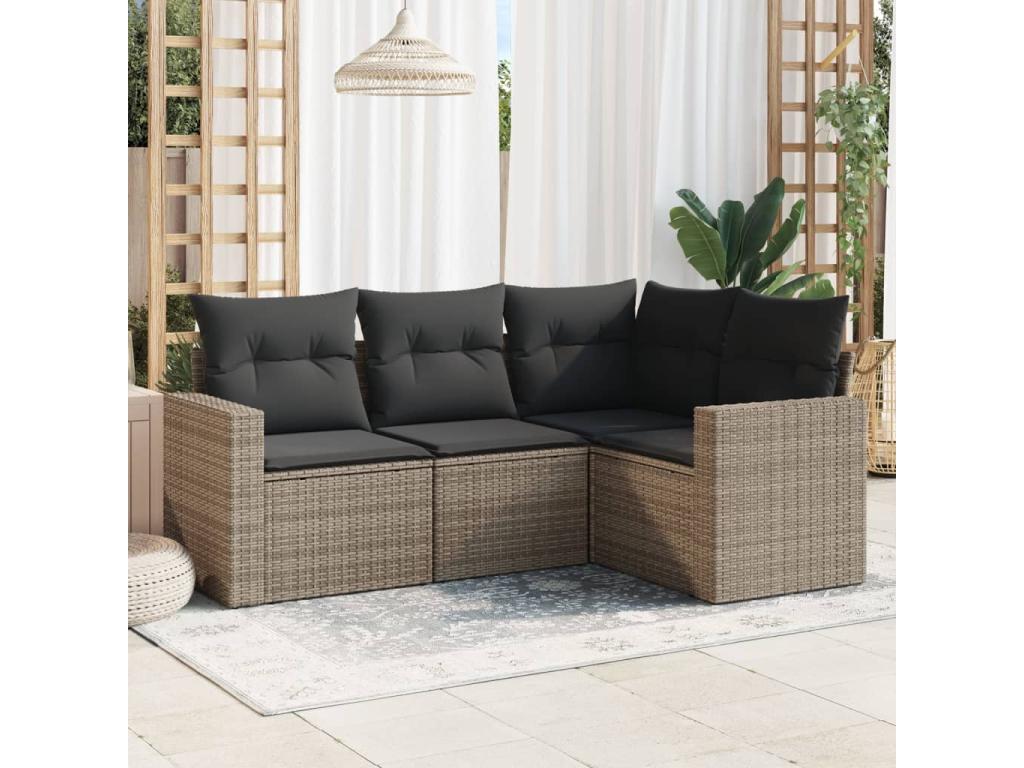 4-piece garden furniture set with grey resin wicker cushions EKYL37057