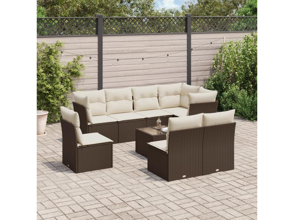 9-piece brown resin wicker garden furniture set with cushions TLAL72275