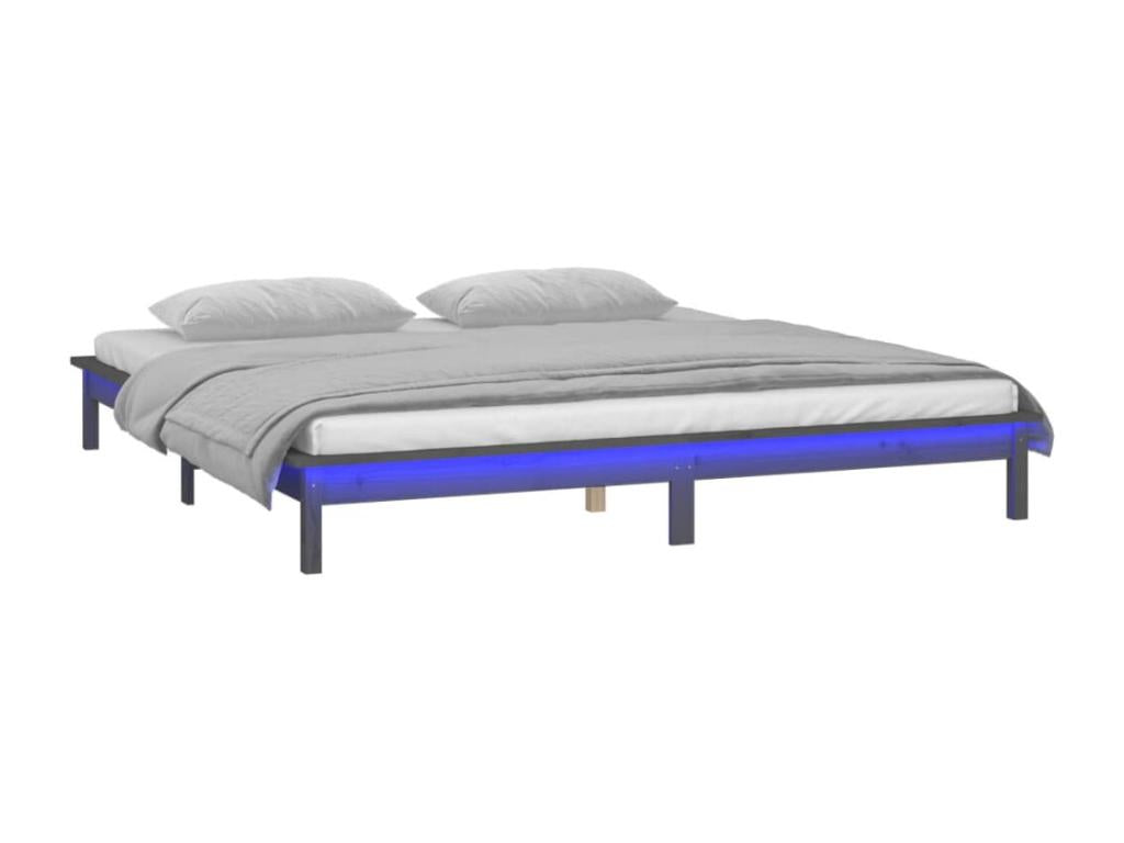 Gray LED bed frame 140x190 cm solid wood GFWF61748