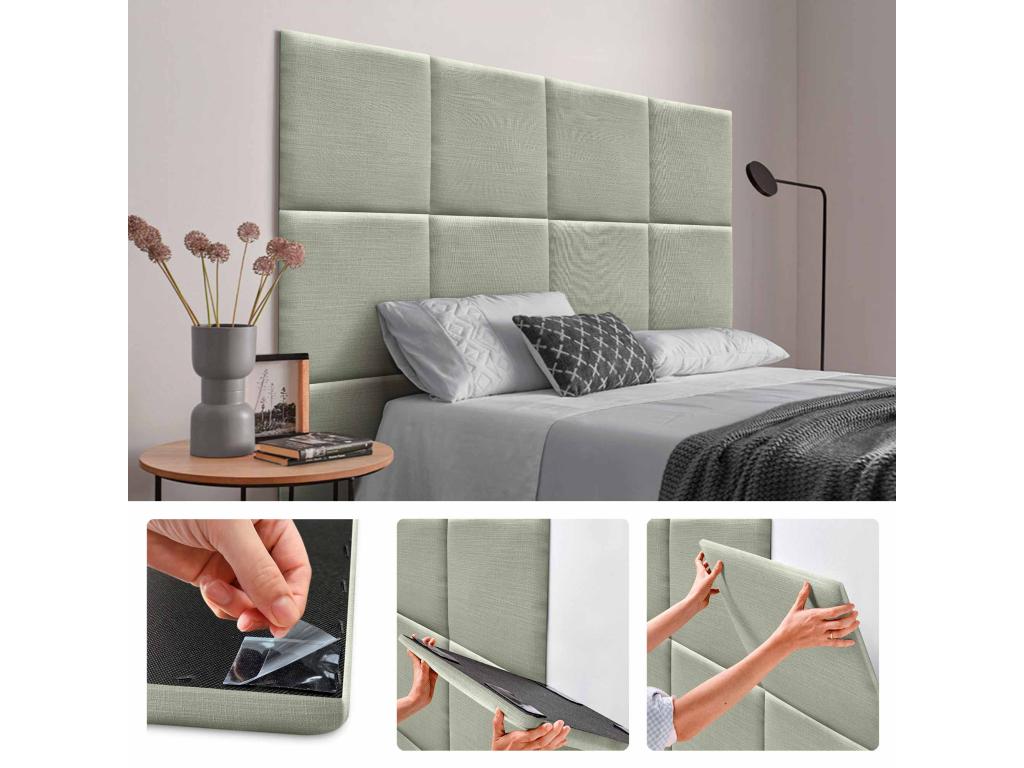 Zensova Set of 8 Self-Adhesive Linen Wall Panels, Sound Absorbing, Shockproof, and Suitable for Bed Headboards, Green, 50x50cm x8 RJJL13052