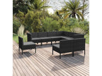 9-piece garden furniture set with cushions, black woven resin, DNEC88915